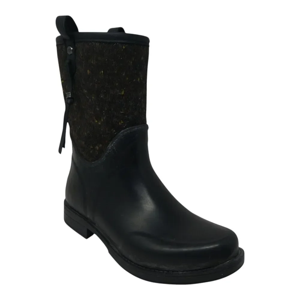 UGG Black Leather & Olive Tweed Winter Rain Boots